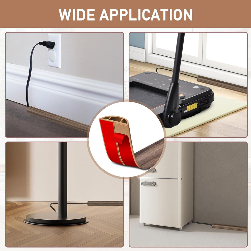 Floor Cord Cover Self Adhesive Cord Hider Floor Extension Cord Covers for Floor Power Cord Protector Cable Management Prevent Cable Trips Cable Cavity 0.51" W x 0.31" H (Smoked Brown Wood, 20Ft)