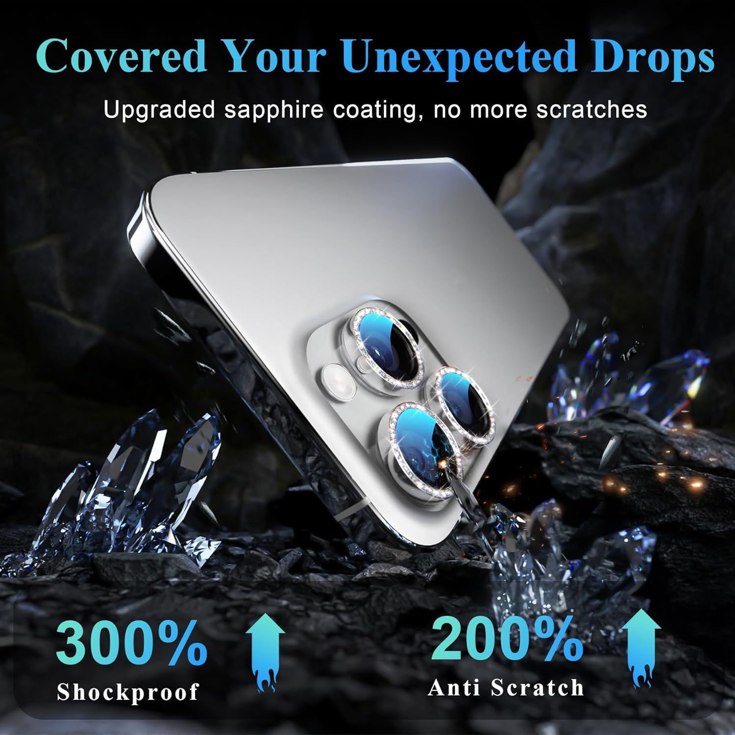 YWXTW Designed for iPhone 16 Pro/iPhone 16 Pro Max Camera Lens Protector Bling, [New Glitter Design] Individual Metal Tempered Glass Camera Cover Accessories Case Friendly (White Titanium)