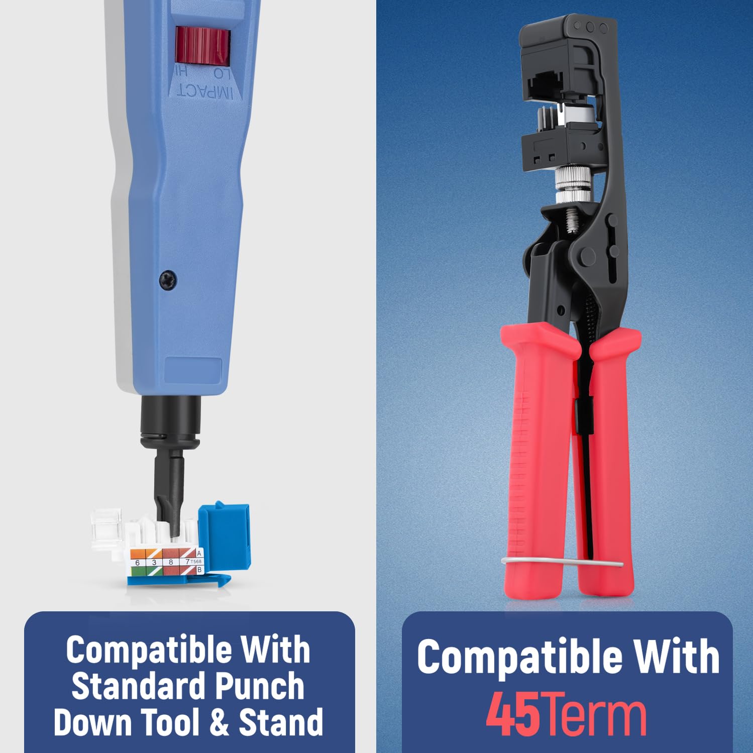 Everest 45° Angled RJ45 Cat6A Keystone Jacks 20-Pack in Blue - Slim Profile Female RJ45 Connectors - Cat 6A Keystone Jack - Compatible with 45° Angled Speed Termination Tool - 45Term (B0BL3GS7ZY)