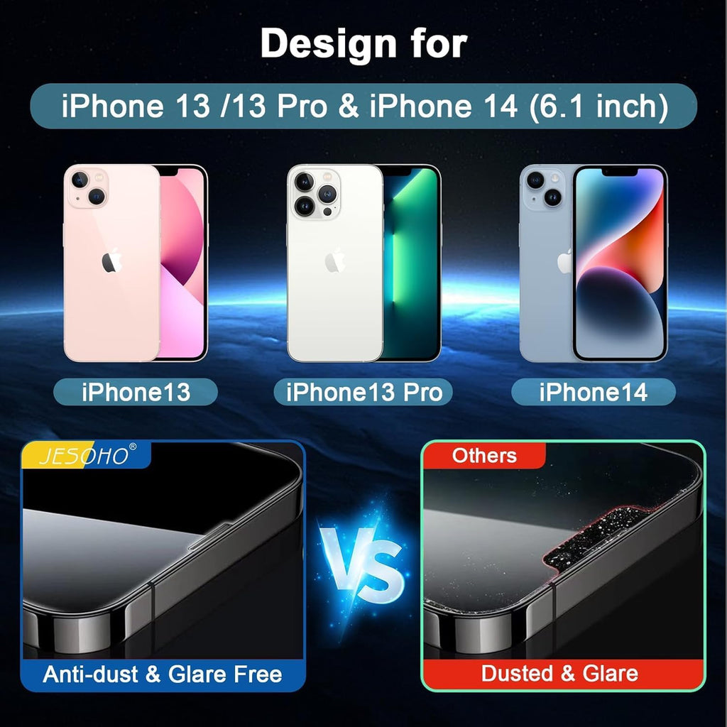 Screen Protector for iPhone 16e /13/13 Pro /14 [6.1 Inch], Colorless Anti-Blue Light Tempered Glass Films, HD Clear, 9H Hardness, No Bubbles, Case Friendly 2 pcs