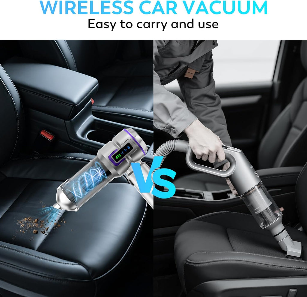 Car Vacuum Cleaner, 22000PA High Power Portable Handheld Car Vacuum & Air Duster, Mini Cordless Vacuum with LED Display, for Home, Office, Camping (Silver Purple)