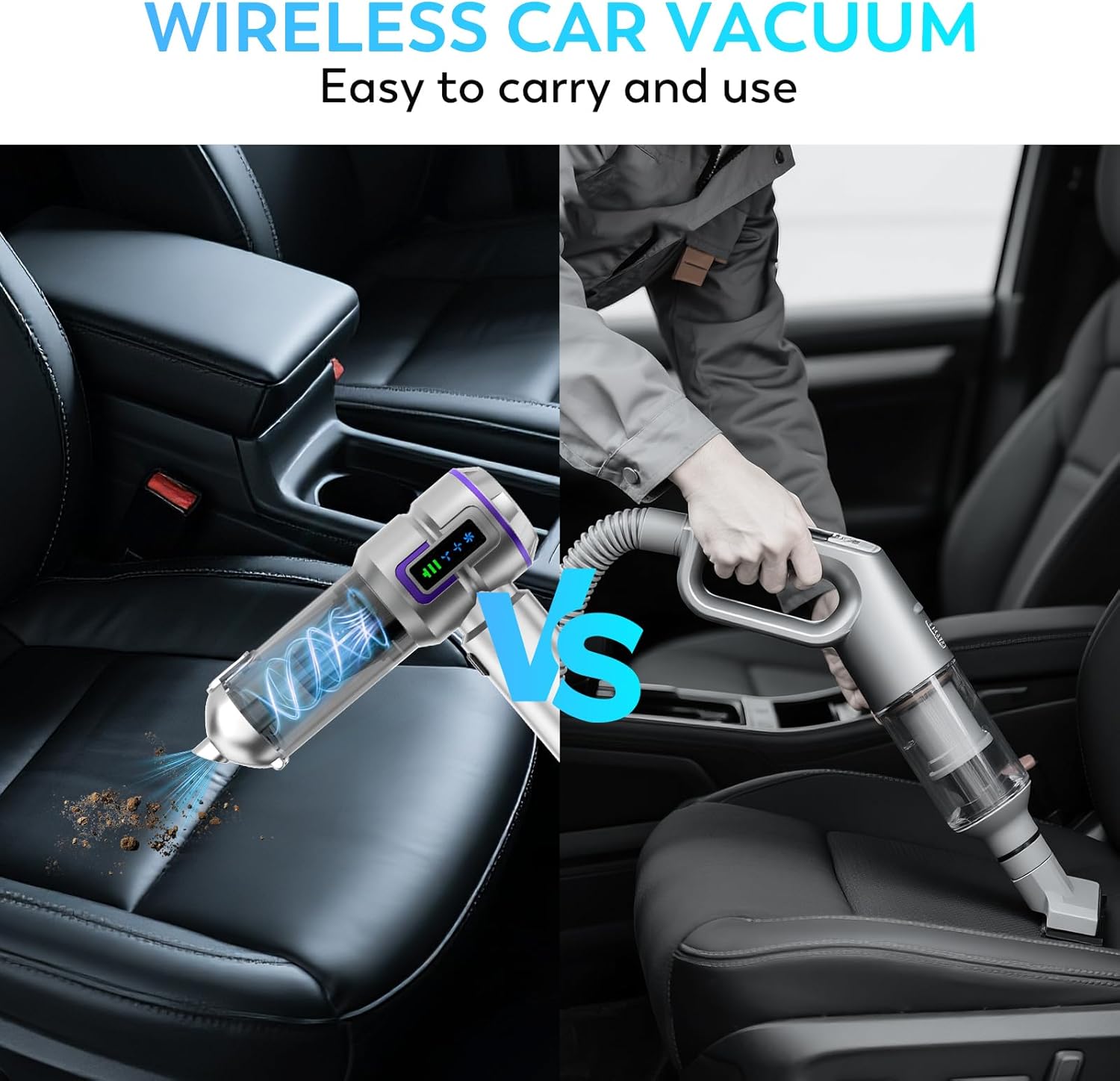 Car Vacuum Cleaner, 22000PA High Power Portable Handheld Car Vacuum & Air Duster, Mini Cordless Vacuum with LED Display, for Home, Office, Camping (Silver Purple)