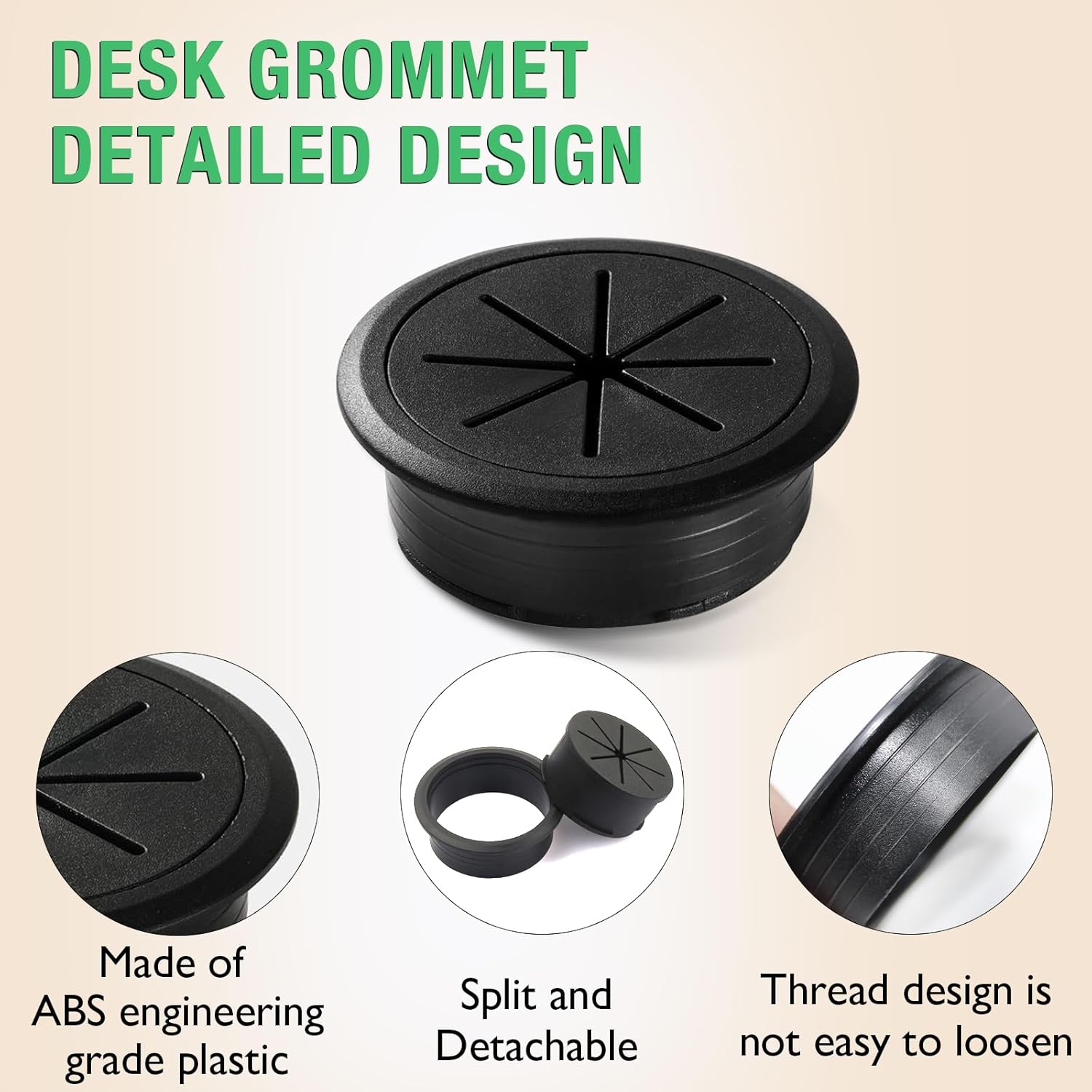 10 Pcs Desk Grommet 2" / 50 mm, Desk Hole Cover for Cables White, Cable Grommet ABS Plastic, Desk Hole Grommet for Home & Office Pc, Detachable Cable Cord Organizer