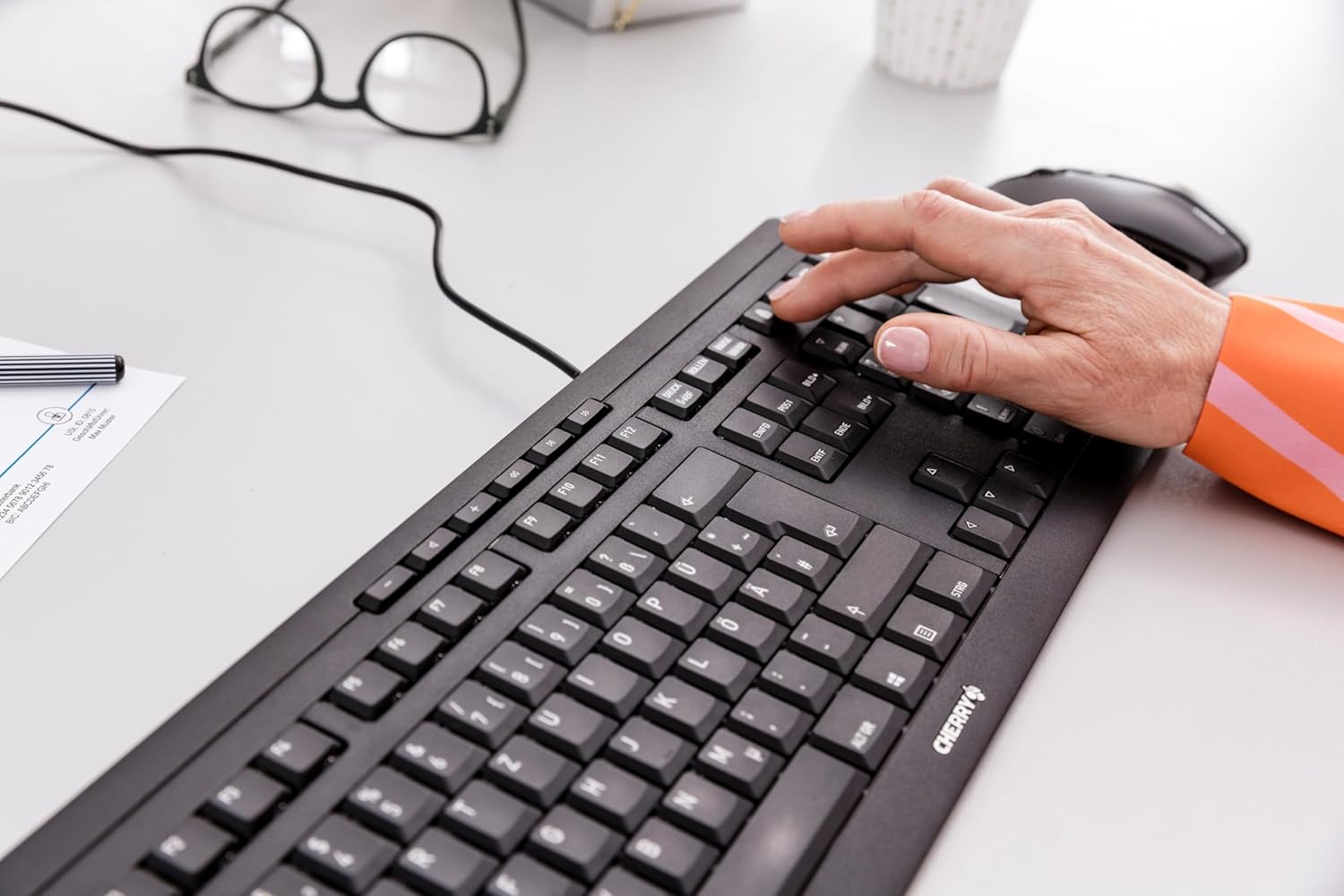 Cherry Stream Keyboard - Wired USB Keyboard - SX Scissors Mechanism - GS Approval - QWERTY – White