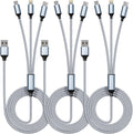 IDISON Multi Charging Cable(3Pack 4FT), 3 in 1 Charging Cable Nylon Braided Multiple USB Cable Universal Charging Cord with Type-C, Micro USB and IP Port for Cell Phones and More