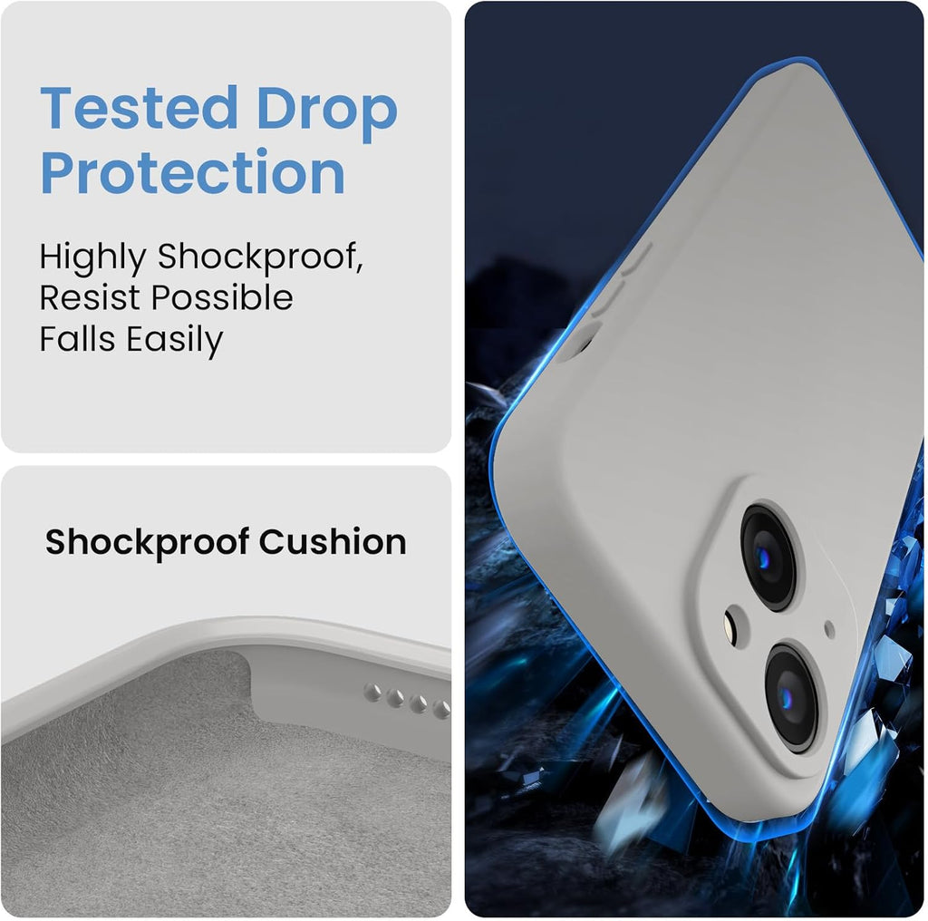FireNova Designed for iPhone 15 Plus Case, Silicone [Camera Protection] Case with [2 Screen Protectors], Soft Anti-Scratch Microfiber Lining Inside, 6.7 inch, Natural Titanium