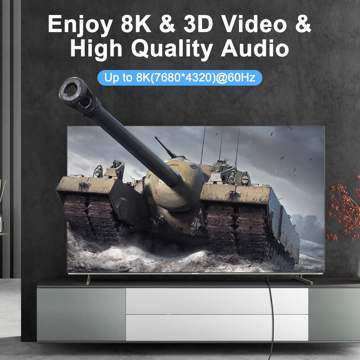 8K 4K HDMI Cable 15FT, High Speed Braided HDMI to HDMI 2.1 Cord Supports 8K@60Hz, 4K@120Hz 144Hz 48Gbps Compatible with Roku TV/PS5/HDTV/Blu-ray