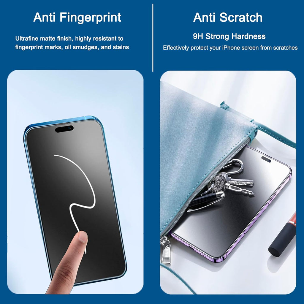 2 Pack Matte Privacy Screen Protector for iPhone 15 Pro Max, [Auto-Dust Removal and Auto-Alignment] Anti-Spy Anti-Glare Anti-Fingerprint Tempered Glass Film, Smooth & Sensitive Touch