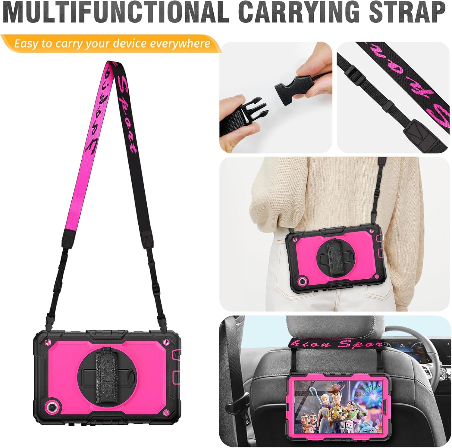 HXCASEAC Case for Samsung Galaxy Tab A9 8.7 Inch, Protective with Screen Protector/Hand Strap/Pen Holder, Sturdy Shockproof for Samsung A9 Tablet Case SM-X110 SM-X115 SM-X117 - Rose