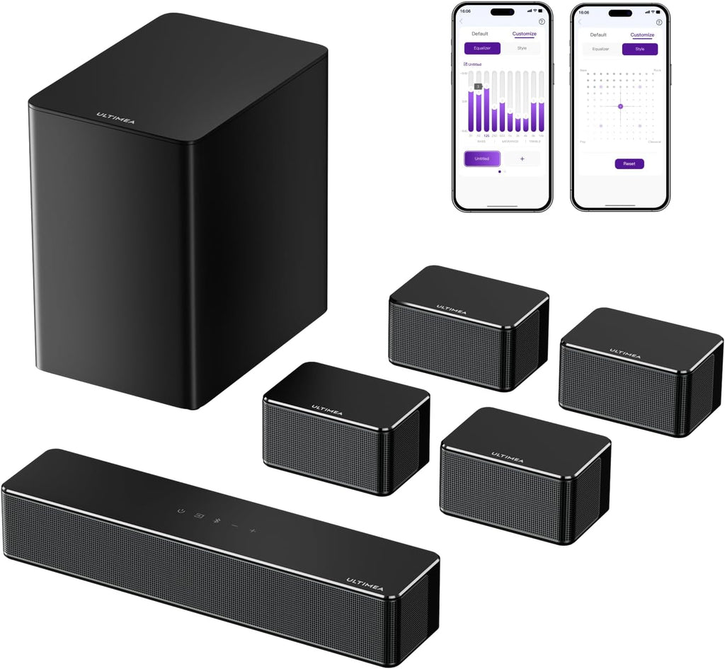 ULTIMEA 7.1 Sound Bars for Smart TV, 4 Wired Surround Speakers, Virtual Surround Sound System, 410W Peak Power, App Control, TV Soundbar with Wireless Subwoofer, Home Theater Sound System, 2025 Model