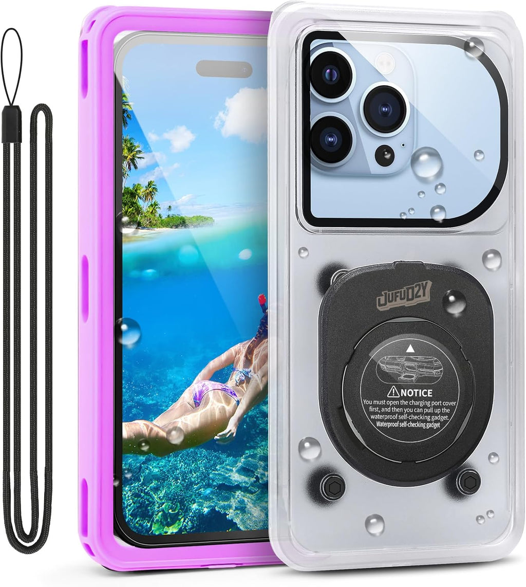 Waterproof Phone Case,IPX8 Waterproof Phone Pouch for Beach & Snorkeling Essentials,Phone Waterproof Case with Lanyard, Universal Case Up to 6.9" for iPhone,Samsung (Purple)