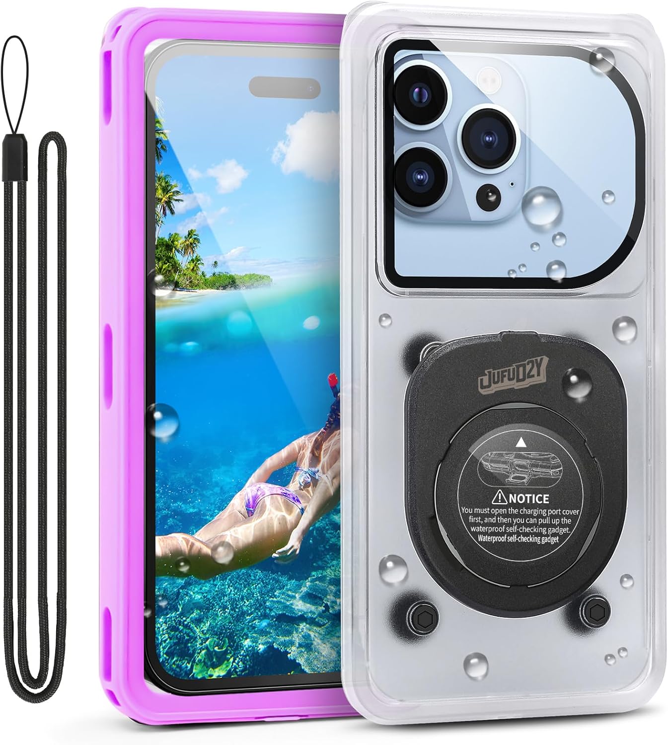 Waterproof Phone Case,IPX8 Waterproof Phone Pouch for Beach & Snorkeling Essentials,Phone Waterproof Case with Lanyard, Universal Case Up to 6.9" for iPhone,Samsung (Purple)