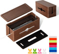 Extra Large Cable Management Box – Brown Double Layer Wooden Cord Organizer with Divider for Desk, TV Stand, Kitchen, and Office （NO Power Strips or Chargers）
