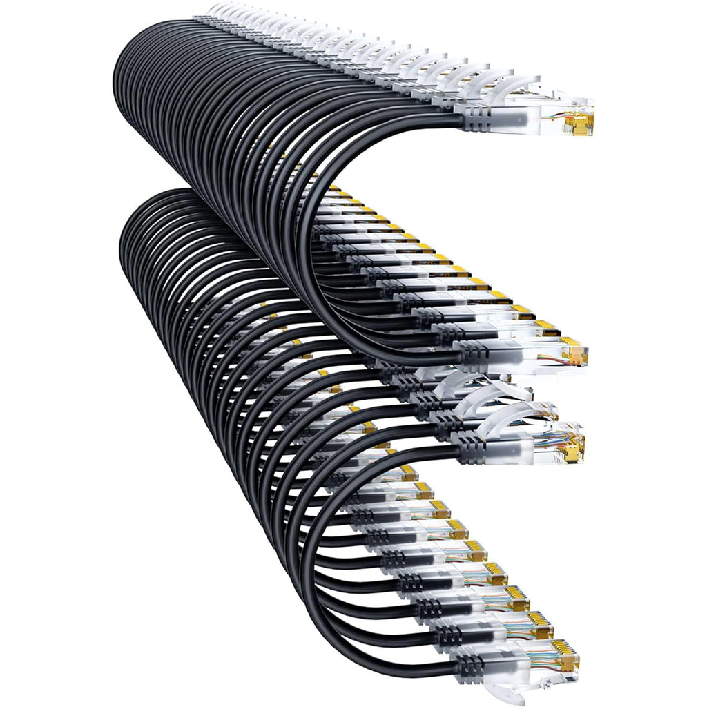 Cat6a Patch Cables 0.5ft (48 Pack) Slim, Cat6 Ethernet Patch Cable Pure Copper, Flexible Cat 6 Patch Cable 550MHZ 10G, Space-Saving Cat 6A Network Cables for Patch Panel Black