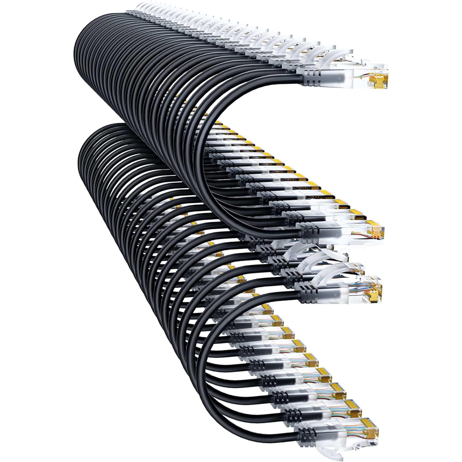 Cat6a Patch Cables 0.5ft (48 Pack) Slim, Cat6 Ethernet Patch Cable Pure Copper, Flexible Cat 6 Patch Cable 550MHZ 10G, Space-Saving Cat 6A Network Cables for Patch Panel Black