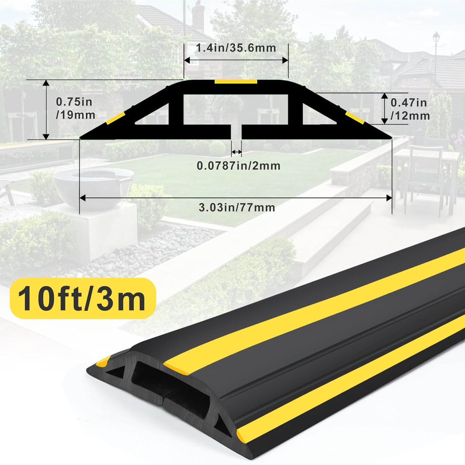 10 ft Floor Cable Cover Protector, Heavy Duty PVC Duct Easy to Unroll, Prevent Trip Hazard for Home Office or Outdoor Settings