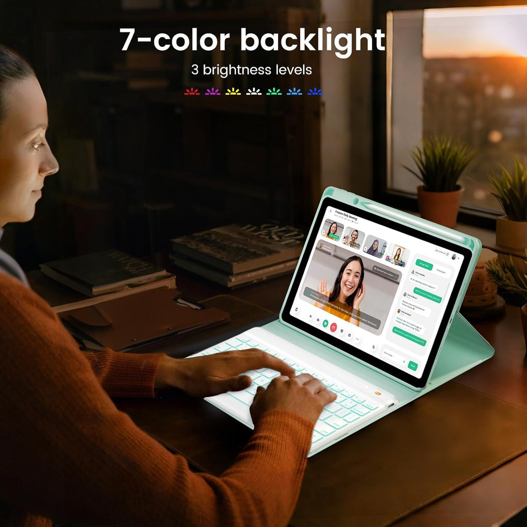 Keyboard Case for iPad Air 5th/4th Pro 11 inch, 7-Color Backlit Detachable Wireless Keyboard Case with Pencil Holder, Stand Folio Cover for Gen 2020/2022, Pro 4th/3rd/2nd/1st Gen, Green…