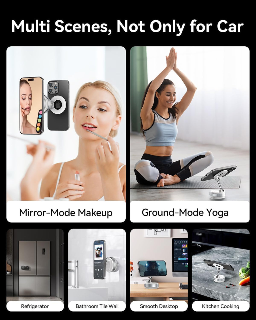 MRGLAS 2025 Upgraded Vacuum Magnetic Phone Holder, for Magsafe Suction Cup Phone Mount Car Truck Accessories for Women Men [89+LBS Suction & 2800gf Magnetic], 360° Adjustable