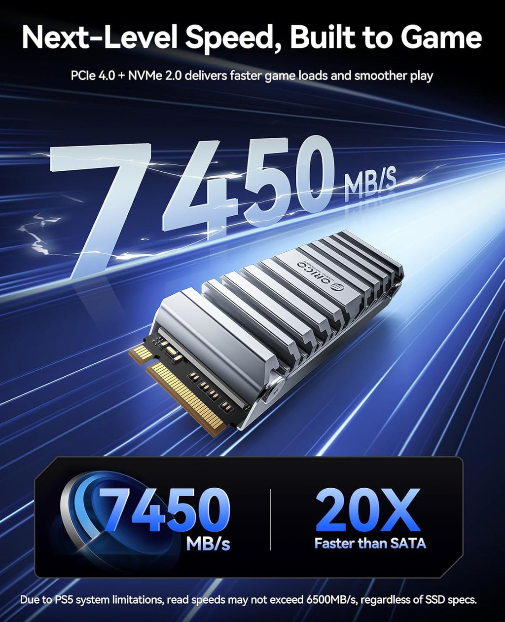 ORICO OS5 4TB M.2 SSD for PS5 Storage Expansion, M.2 PCIe 4.0 NVMe Gaming SSD with TLC NAND, 7450MB/s Read, Pre-Installed Heatsink Designed for PS5 Airflow, Ready for Direct Installation