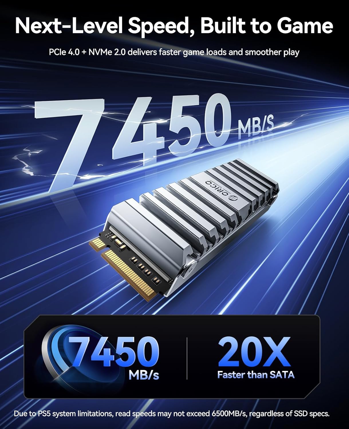 ORICO OS5 4TB M.2 SSD for PS5 Storage Expansion, M.2 PCIe 4.0 NVMe Gaming SSD with TLC NAND, 7450MB/s Read, Pre-Installed Heatsink Designed for PS5 Airflow, Ready for Direct Installation