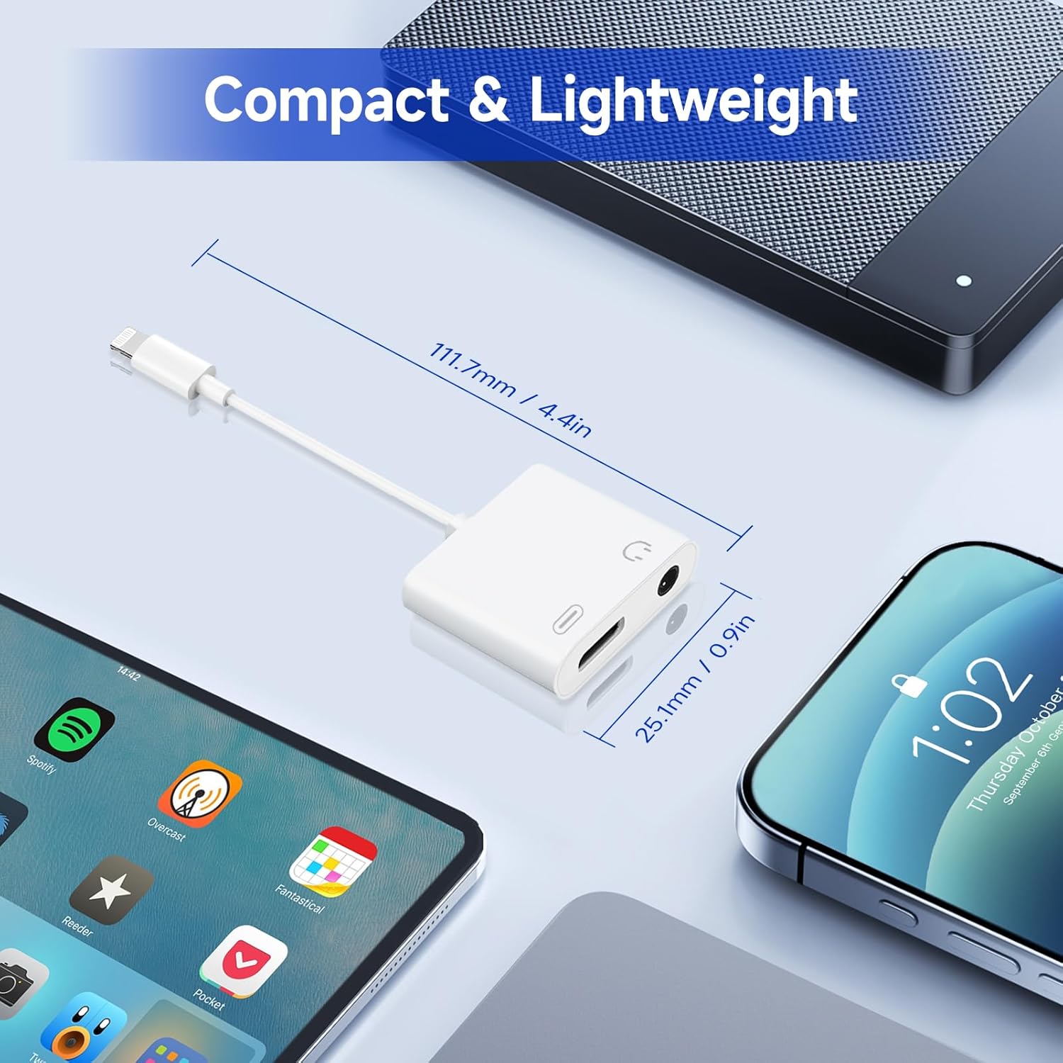 [Apple MFi Certified] 2-in-1 Charging & Audio Adapter for iPhone, Lightning to 3.5mm Headphone Jack Dongle Splitter, Supports Hi-Res Lossless Sound, Compatible with iPhone 14/13/12/11/XS/XR/8/7 1Pack