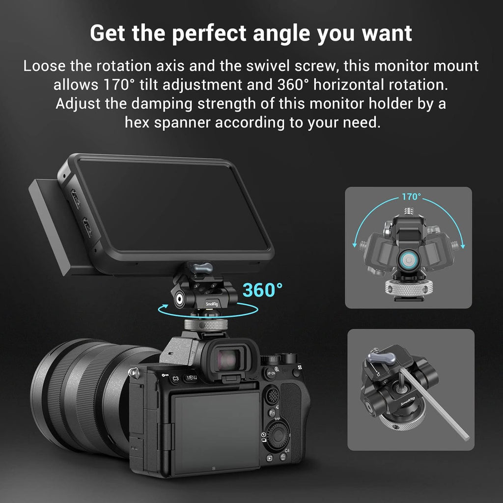 SmallRig Quick Release Camera Monitor Mount with Cold Shoe, Supports Swivel 360° and Tilt 170° Adjustable, Drop-in HawkLock Camera Hot Cold Shoe Monitor Holder for 5" & 7" Monitor - 3514C