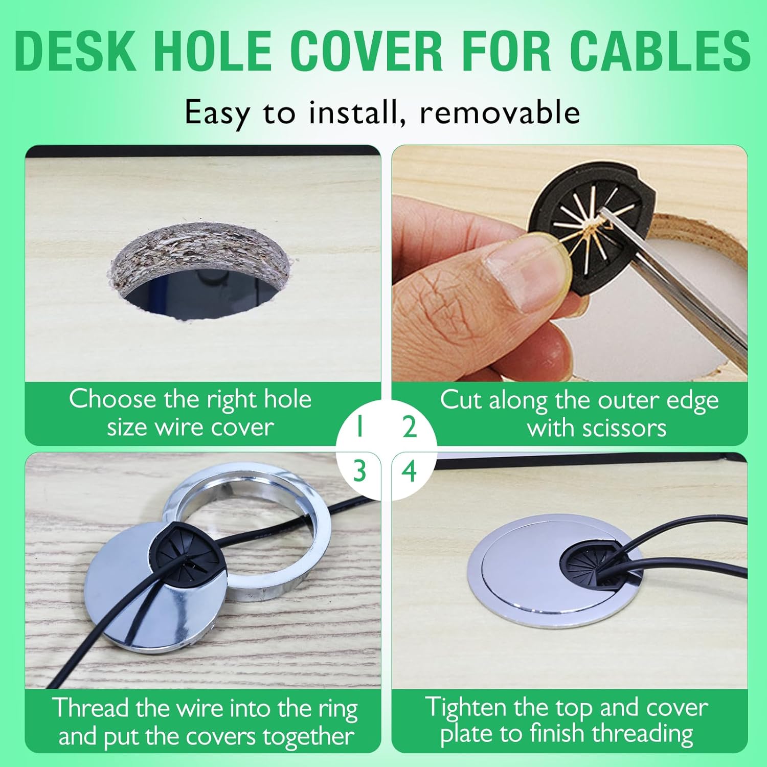 2 Pcs Desk Grommet 2-1/16" / 53 mm, Desk Cord Hole Cover, Cable Grommet Metal Zinc Alloy Materilal, Desk Hole Grommet for Home & Office Pc, Detachable Cable Cord Organizer-Copper Red
