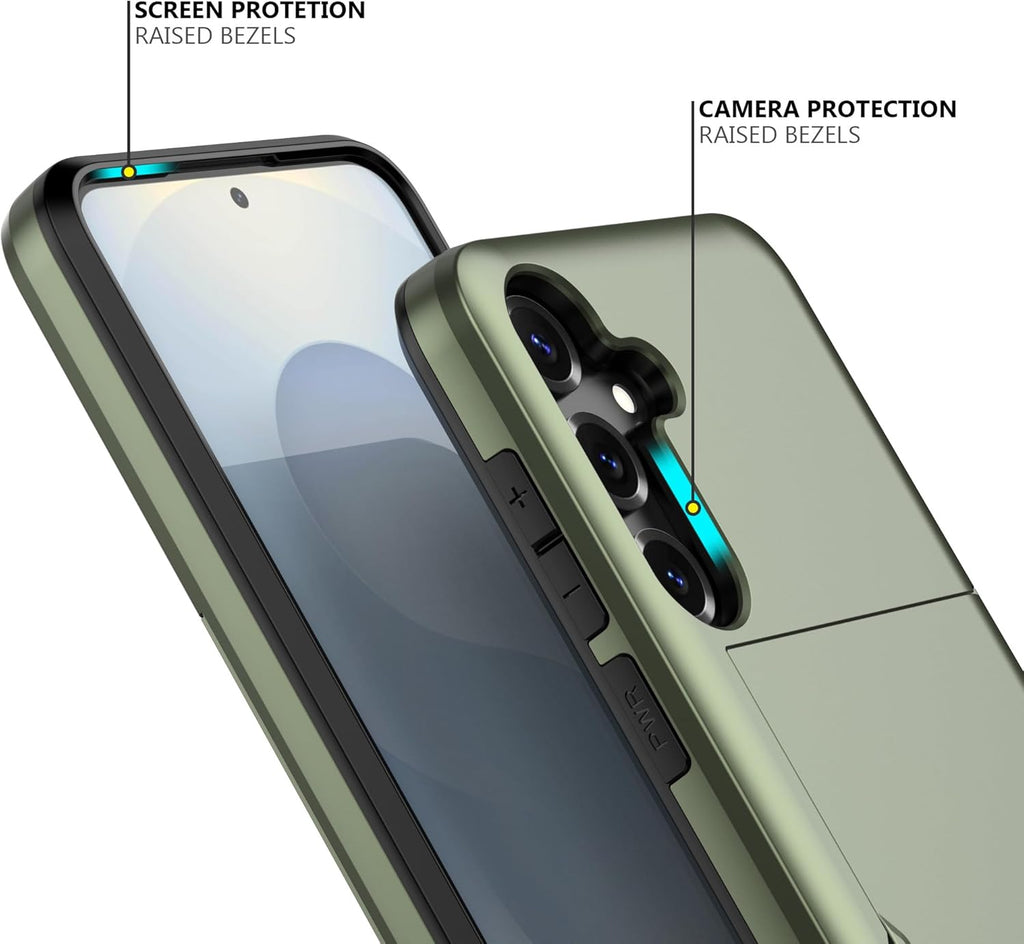 Nvollnoe for Samsung S25 Plus Case with Card Holder Dual Layer Heavy Duty Protective Case Hidden Card Slot Slim Wallet Cover for Samsung S25 Plus 6.7''(Green)