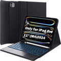 GreenLaw for iPad Pro 11 inch Case with Keyboard(M4) 2024, Detachable Wireless Keyboard Case, Stain-Resistant Surface, 7-Color Backlit, Multi-Touch Trackpad, 2 Device Connection, Black