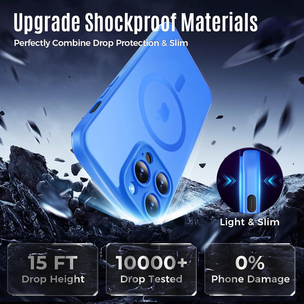 Designed for iPhone 12 Pro Case, Compatible with MagSafe, with Privacy Screen Protectors X2, [Camera Protection] [15FT Military Drop Protection] Shockproof Phone Case, 6.1", Blue