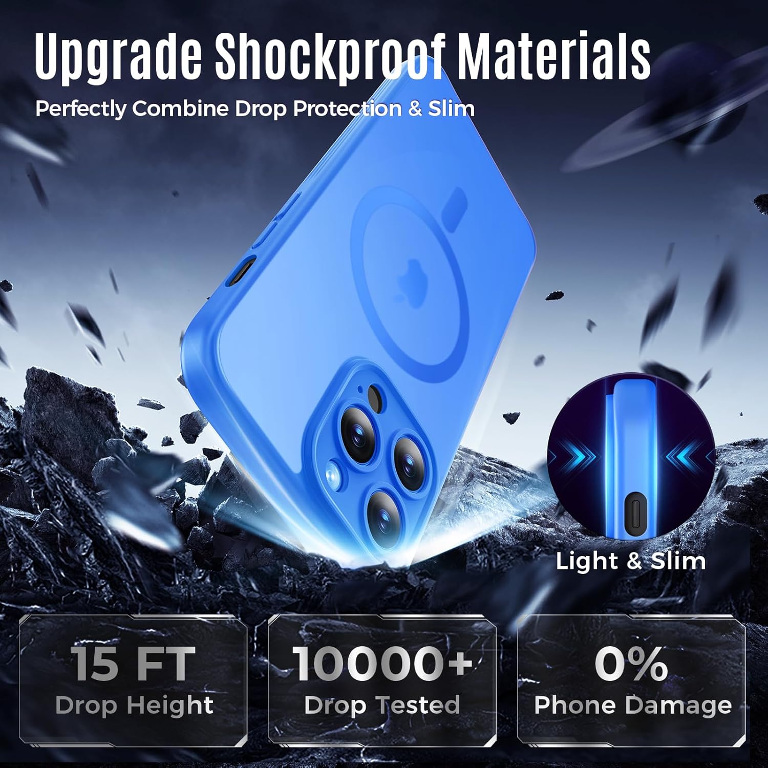 Designed for iPhone 12 Pro Case, Compatible with MagSafe, with Privacy Screen Protectors X2, [Camera Protection] [15FT Military Drop Protection] Shockproof Phone Case, 6.1", Blue