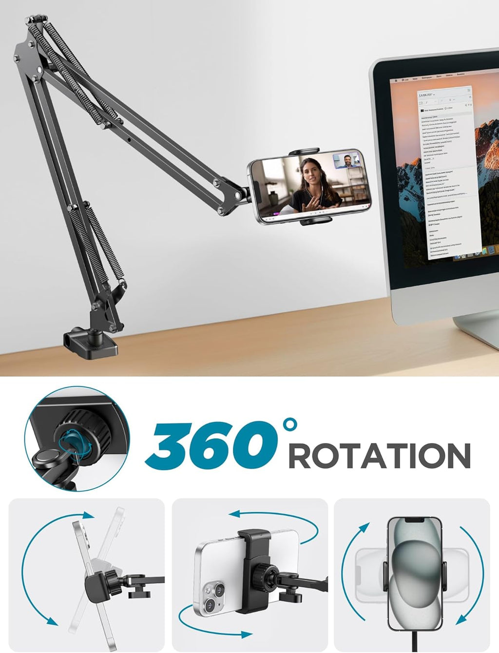 InnoGear Tablet Holder for Bed, Overhead Tablet Stand Phone Holder Tablet Mount for Desk 2 Clamps with Swivel Ball Head for iPad Kindle Switch Graphics Tablets 4-13" Devices