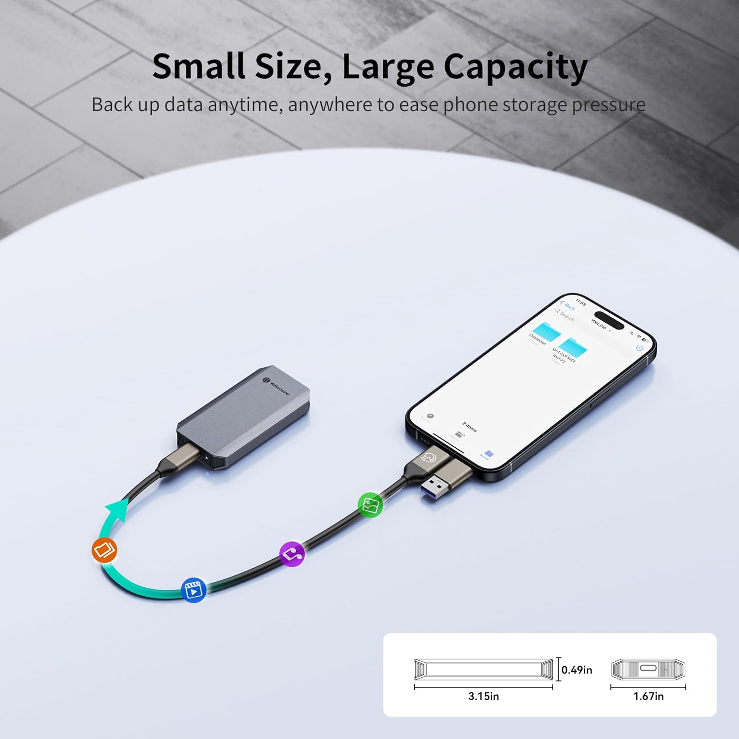 Yottamaster 1TB External SSD, Up to 460MB/s 2 in 1 USB C Cable & Lanyard Portable Solid State Drives, Supports 4K ProRes HDR Compatible with iPhone 16 Pro Max, Smartphone, Tablet, Laptop