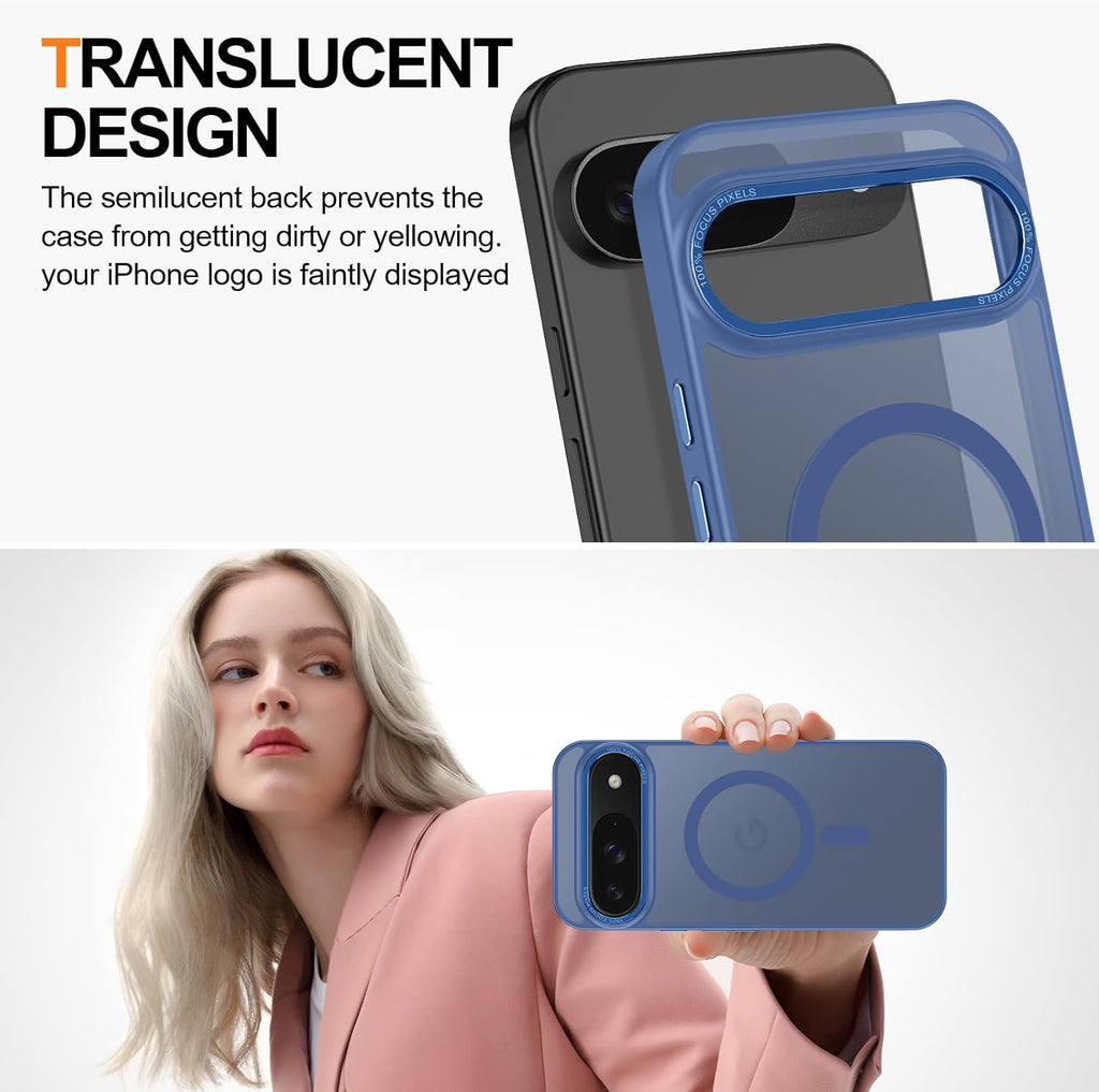 Magnetic for Google Pixel 9/Pixel 9 Pro Case, [Military Grade Drop Protection] [Compatible with MagSafe] Shockproof Slim Translucent Matte Anti-Slip for Women Girls Men Case, Blue