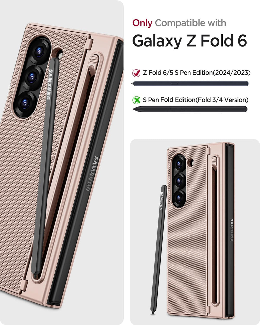 Miimall for Samsung Galaxy Z Fold 6 Case with S Pen Holder Slot [Military Grade Drop][Built-in Privacy Screen & Invisible Kickstand] Slim Thin Protective Phone Case for Galaxy Z Fold 6 5G Cover Gold