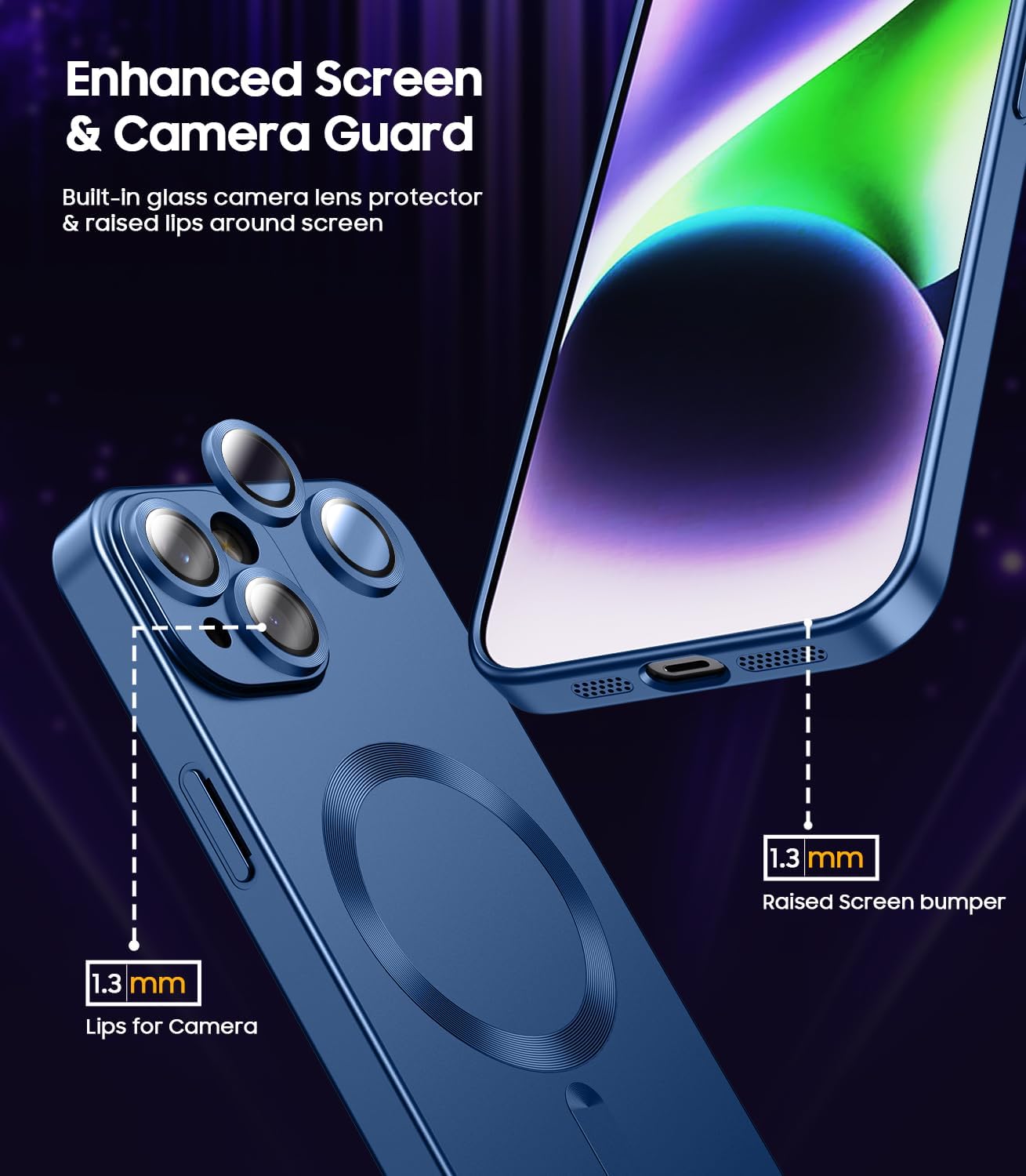 Magnetic for iPhone 15 Case [Compatible with MagSafe][Built-in Camera Lens Protector] Slim Soft Silicone Bumper Shockproof Metallic Shine Phone Case (Blue)