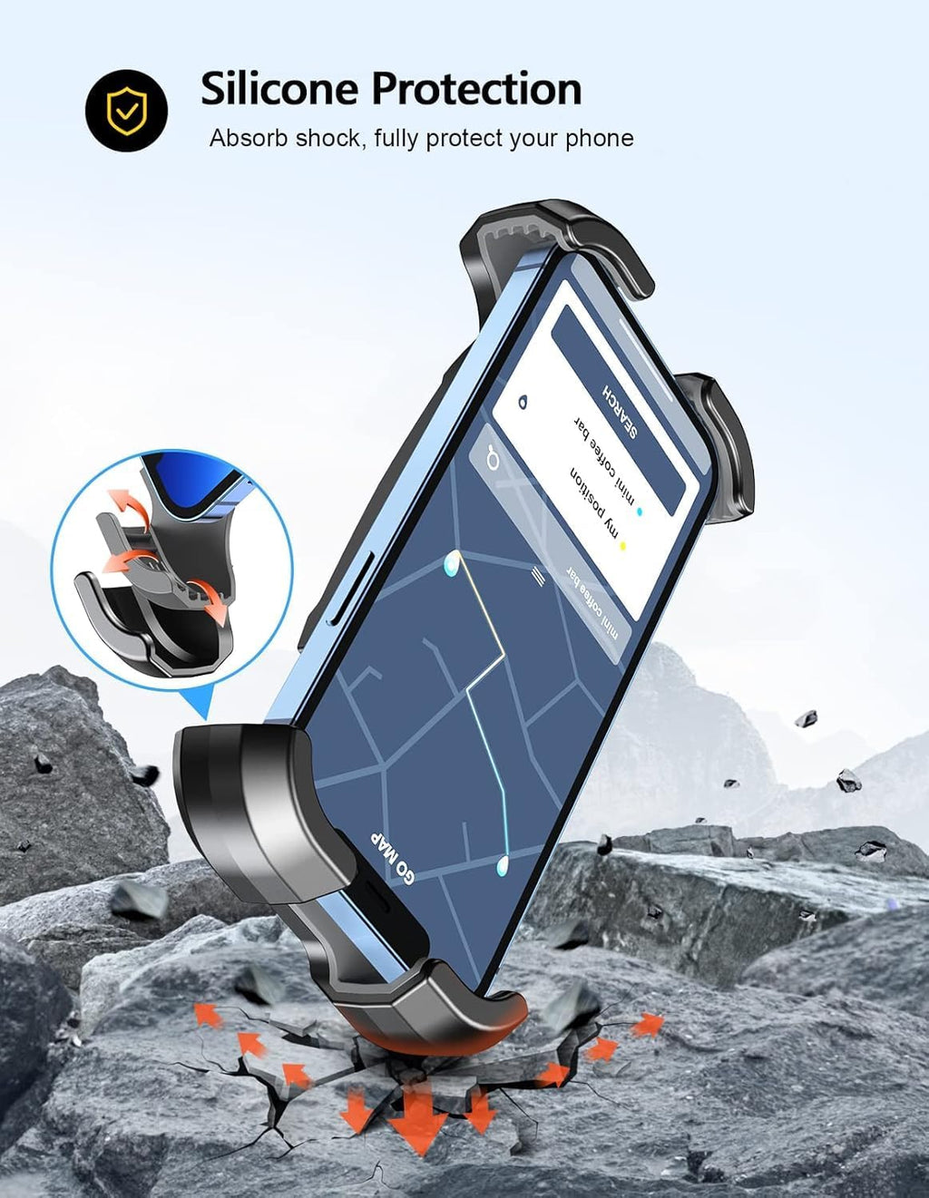 Motorcycle Phone Mount, Upgrade [Never Fall Off] [0 Shake] Bike Phone Mount, [3s Put & Take] 360° Rotatable Phone Holder for Motorcycle Bike Bicycle Scooter Compatible with Cellphones 4.7-6.8”