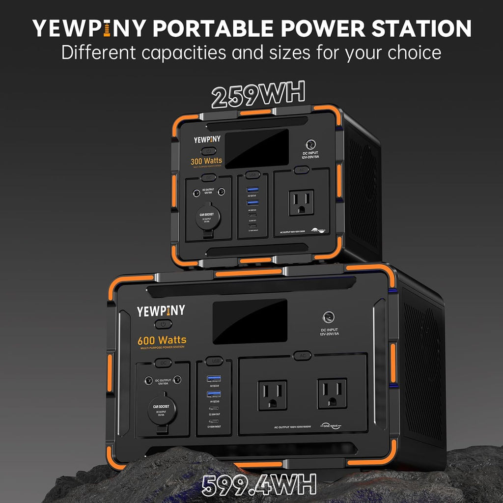 600W Solar Generator 599.4Wh Portable Power Station, 162000mAh Battery w/ PD100W & Pure Sine Wave AC, Solar Charging for Camping, RV, Home Backup (SOS Light & LCD Display)