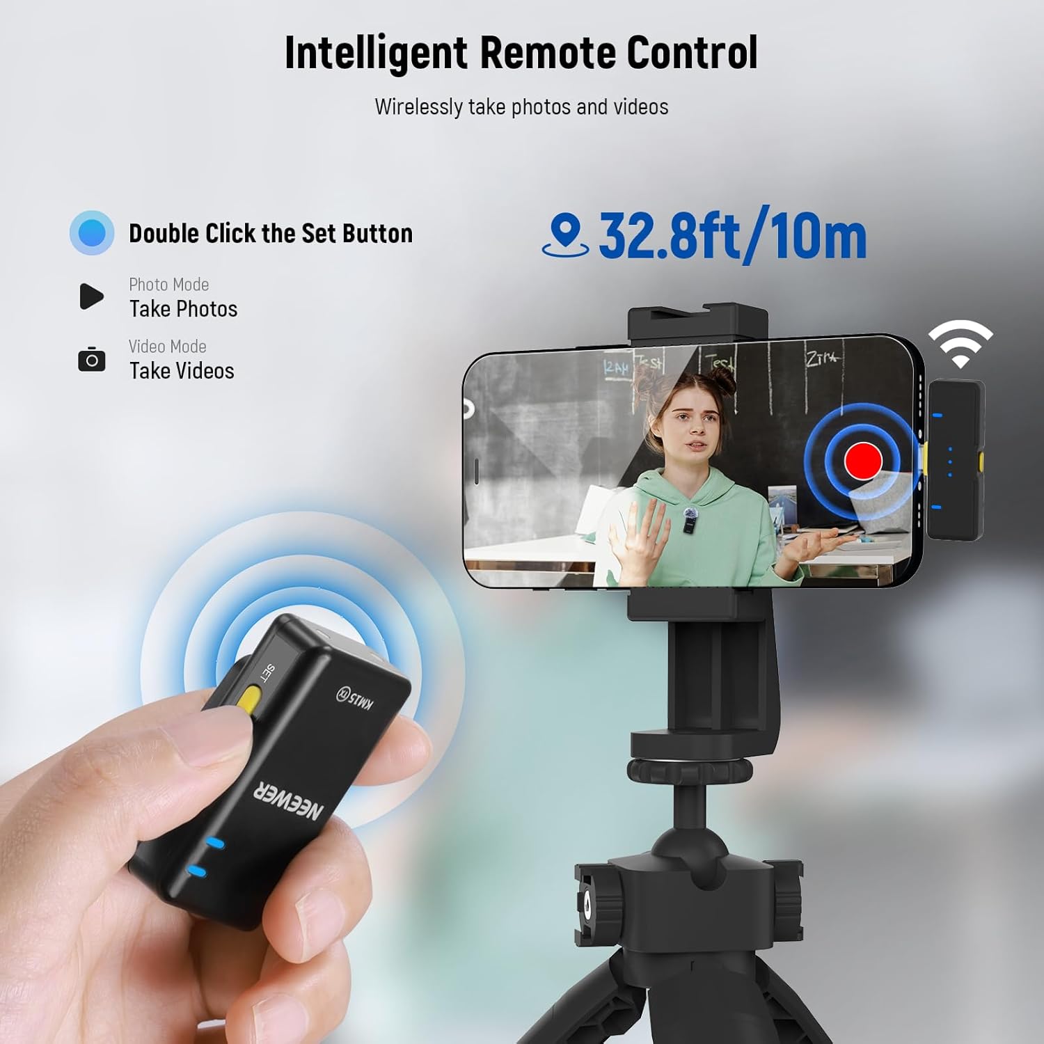 NEEWER KM15 Wireless Lavalier Microphone System Compatible with iPhone Android Phone PC Computer, Mini USB C Noise Cancelling Lapel Mic, 300m Range 48KHz/24Bit 9H Battery for Video Recording Streaming
