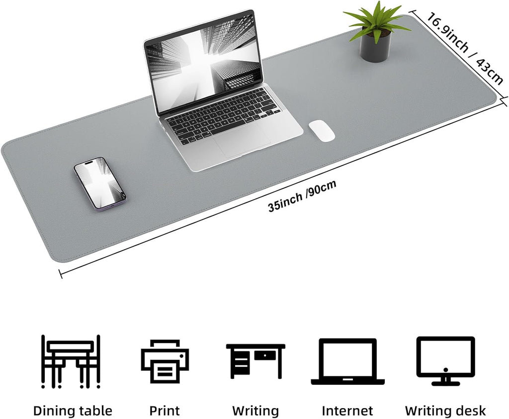 Desk Mat,35.4" x 17" Leather Desk mat,Double-Sided Desk Pad,Desk matt for Desktop,Large Mouse Pad,Office Desk mat,Waterproof Desk Blotter pad for Office&Home(Light Grey+Cork)