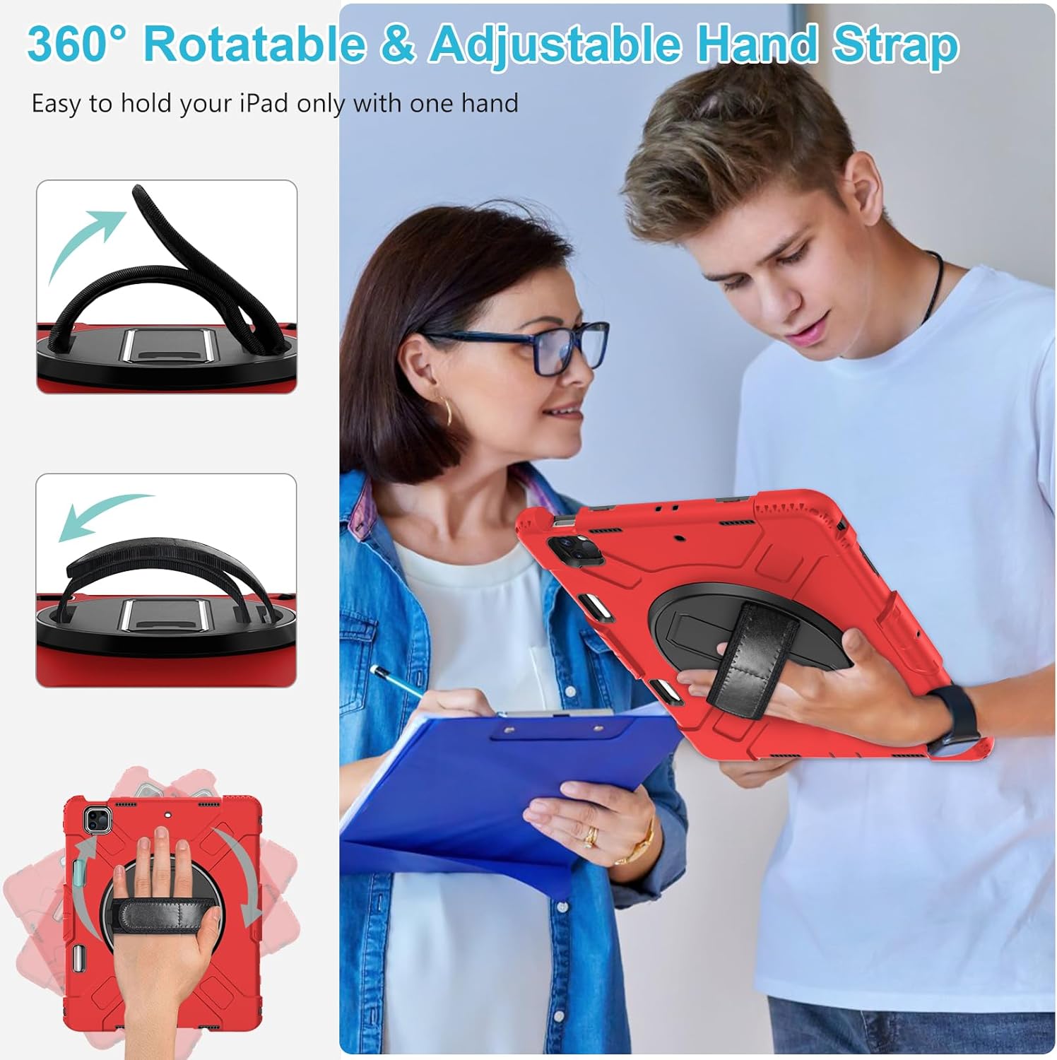 Case for iPad Pro 12.9 2022/2021/ 2020/2018: Cover for iPad Pro 12.9 6th/ 5th/ 4th/ 3rd Generation with Screen Protector- Stand- Pencil Holder- Handle- Shoulder Strap Red