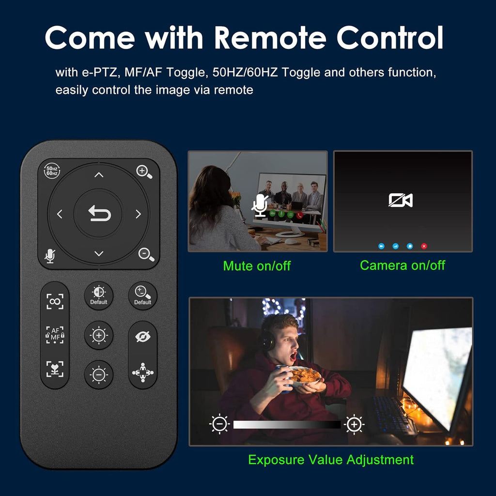 Angetube Webcam, 2K Streaming Webcam with Ring Light, HDR Laptop Camera with Remote, Dual Stereo Microphone and Privacy Cover, Auto Focus 5X Zoom in, Computer Camera for Zoom/Skype/Teams/Webex