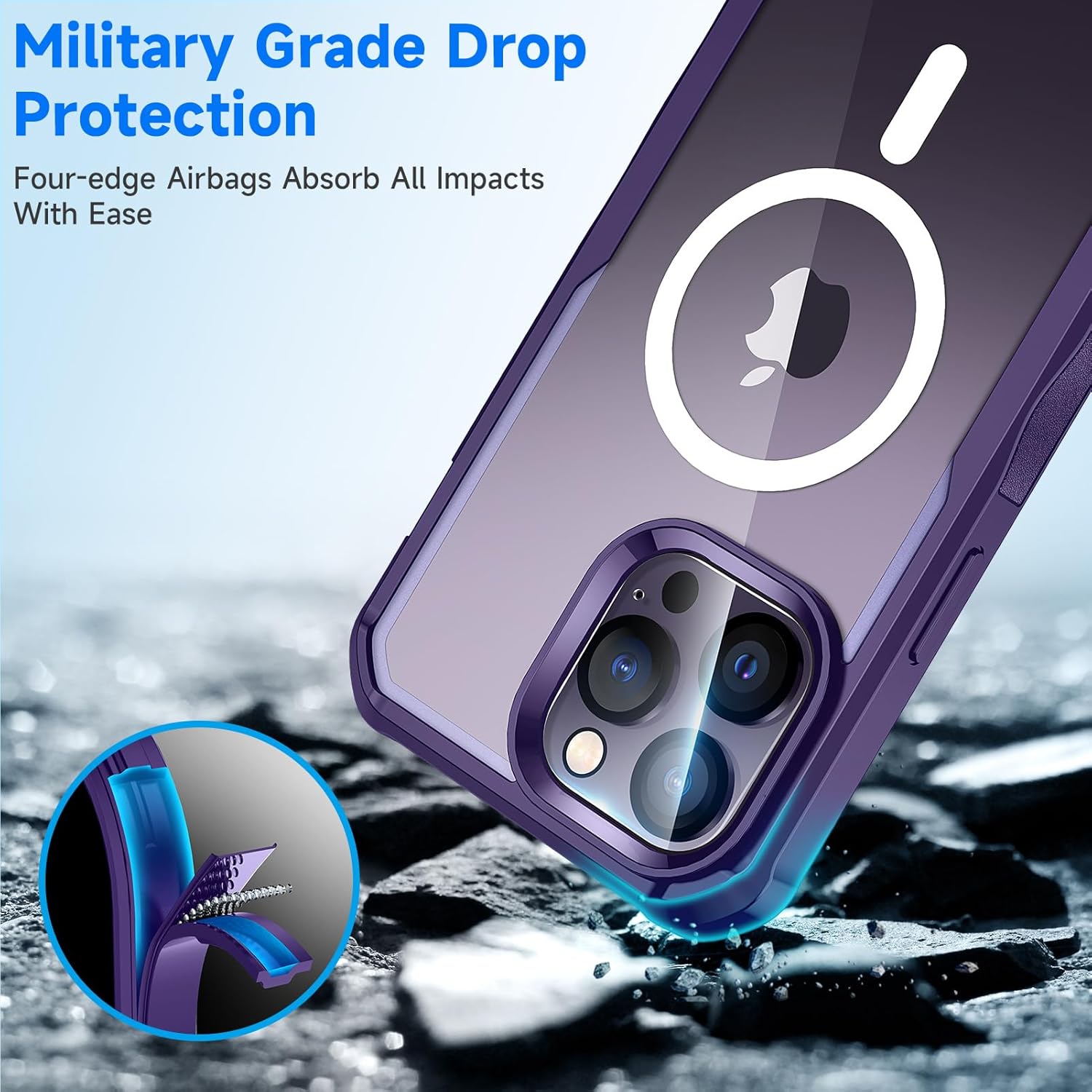 seacosmo for iPhone 14 Pro Max Case, Full Body Bumper with Built-in 9H Tempered Glass Privacy Screen Protector and Camera Lens Protector, Compatible with MagSafe, Shockproof Phone Cover, 6.7", Purple