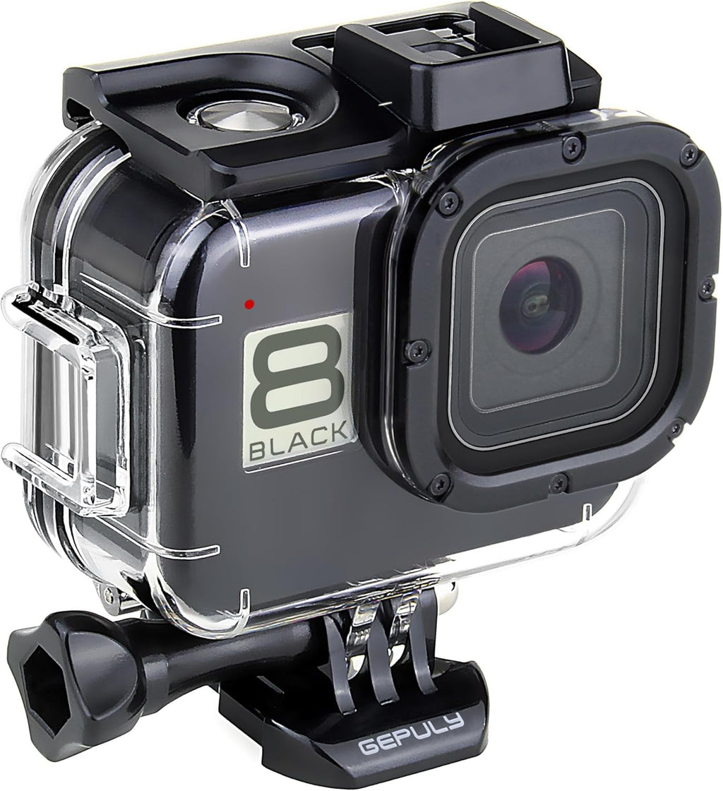 60M/196FT Waterproof Housing Case for GoPro Hero 8 Black, Dual Cold Shoe Slots Protective Underwater Diving Housing Shell for GoPro Hero 8 Black Action Camera