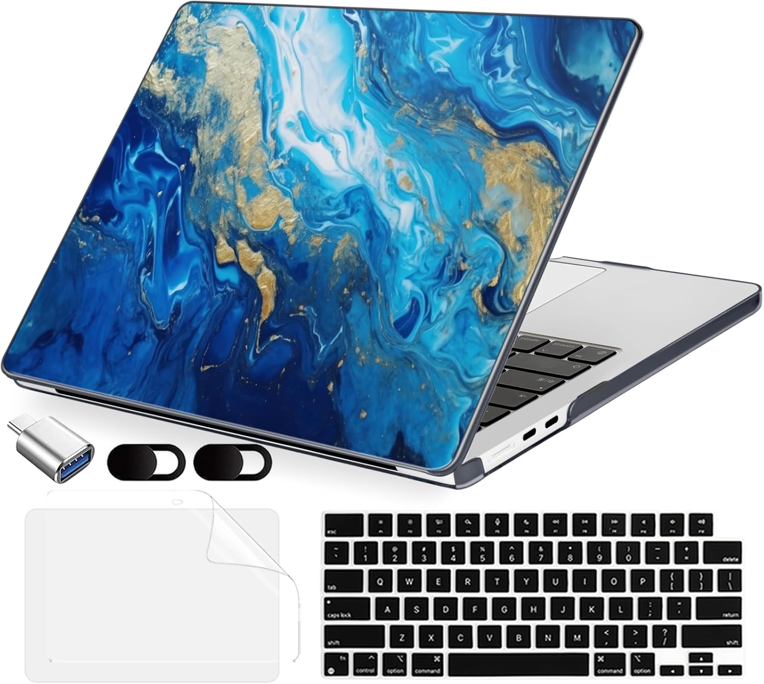 Compatible with MacBook Air 15 inch Case, M4 A3241/M3 A3114/M2 A2941 (Released 2025 to 2023), Hard Shell, Keyboard Cover, Screen Protector, Webcam Cover & Type-C Adapter, Oceans