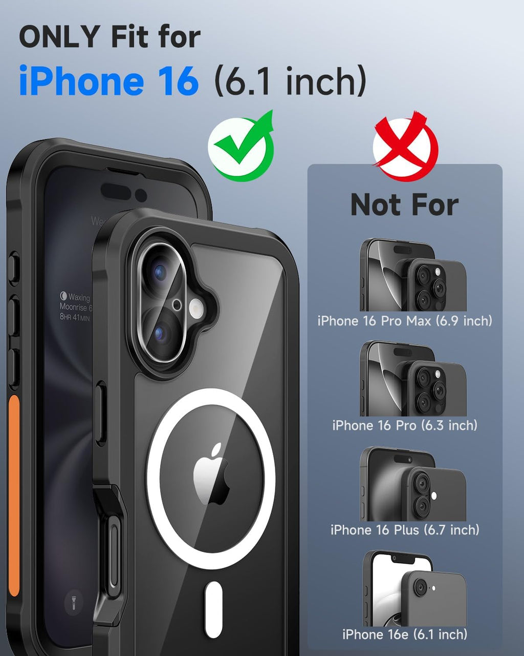 seacosmo for iPhone 16 Case, Full Body Bumper with Built-in 9H Tempered Glass Privacy Screen Protector and Camera Lens Protector, Compatible with MagSafe, Shockproof Phone Cover, 6.1", Black