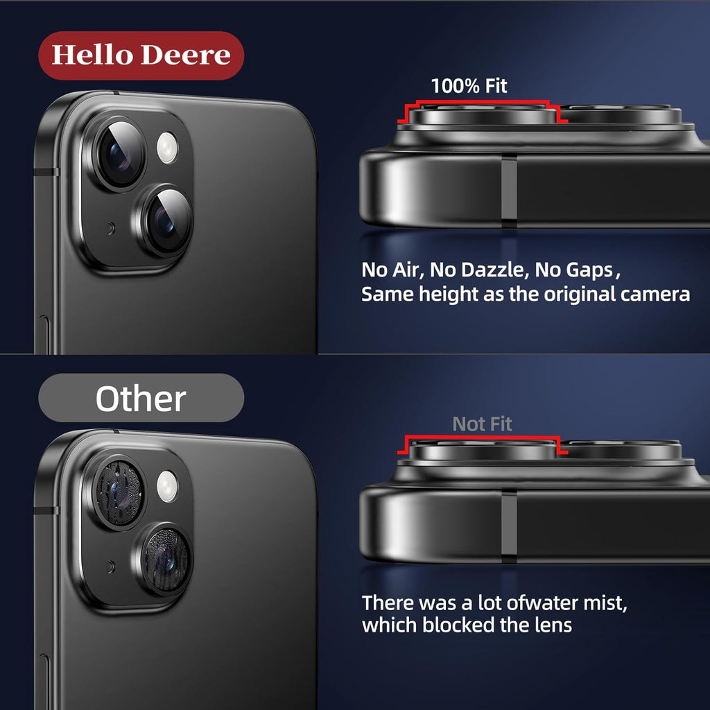 Compatible with iPhone 15/iPhone 14/iPhone 14 Plus/iPhone 15 Plus Camera Lens Protector, [Case-Friendly][Strong Adsorption][AR Anti-Reflection] Tempered Glass Full Coverage,Black