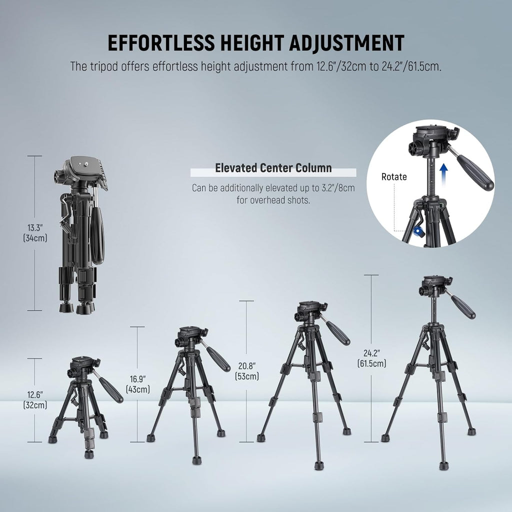 NEEWER Basic Mini Desk Tripod for Camera with 3 Way Pan Tilt Head & Handle, Small Portable Metal Tabletop Selfie Stick Stand with 1/4" Screw for DSLR Vlog Video Recording, Max Load 13.2lb, TP02