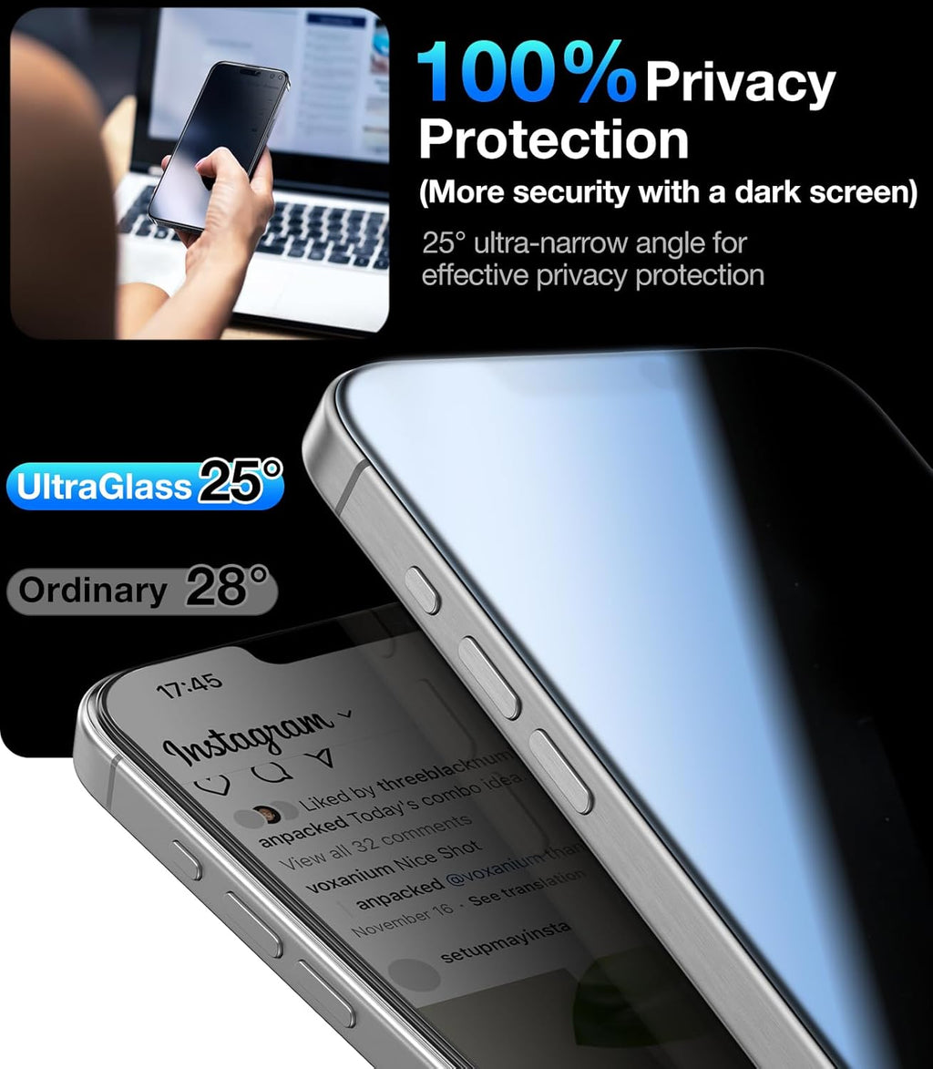 UltraGlass Ultra Top 9H+ Glass for iPhone 14 Privacy Screen Protector [Invisible Privacy Armor] Private Screen Protector 14 Tempered Glass [Full Coverage & Longest Durable] 2 Packs