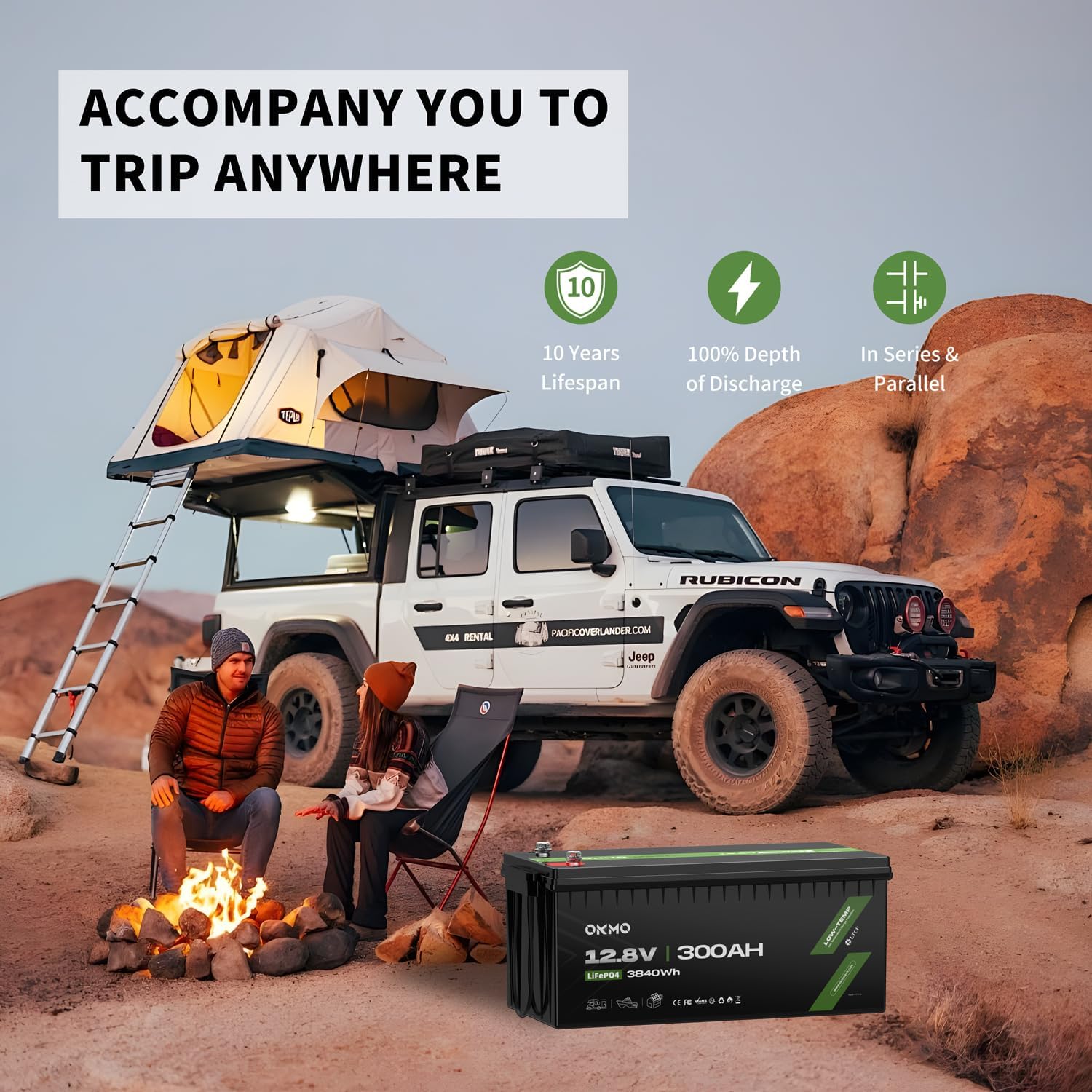 OKMO 12V 300Ah LiFePO4 Lithium Battery 3840Wh Rechargeable Lithium Battery with BMS 10 Years Lifetime 15000+ Deep Cycles,for Solar systerm,RV,Camping,Battery Backup,Marine and Home Energy Storage